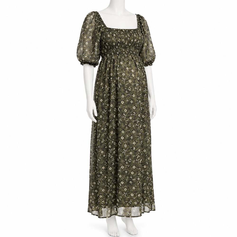 Old Navy Green Floral Smocked Maxi Dress Women's XL Maternity